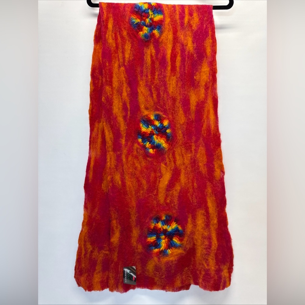 NWT Woolkan‎ Handmade Woolen Felt Wool Scarf Orange 14"x70" Artsy Bohemian